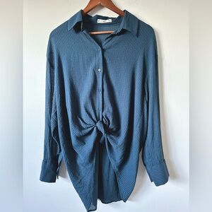 Mango Blue Long Sleeve Casual Button Down Shirt Size 4